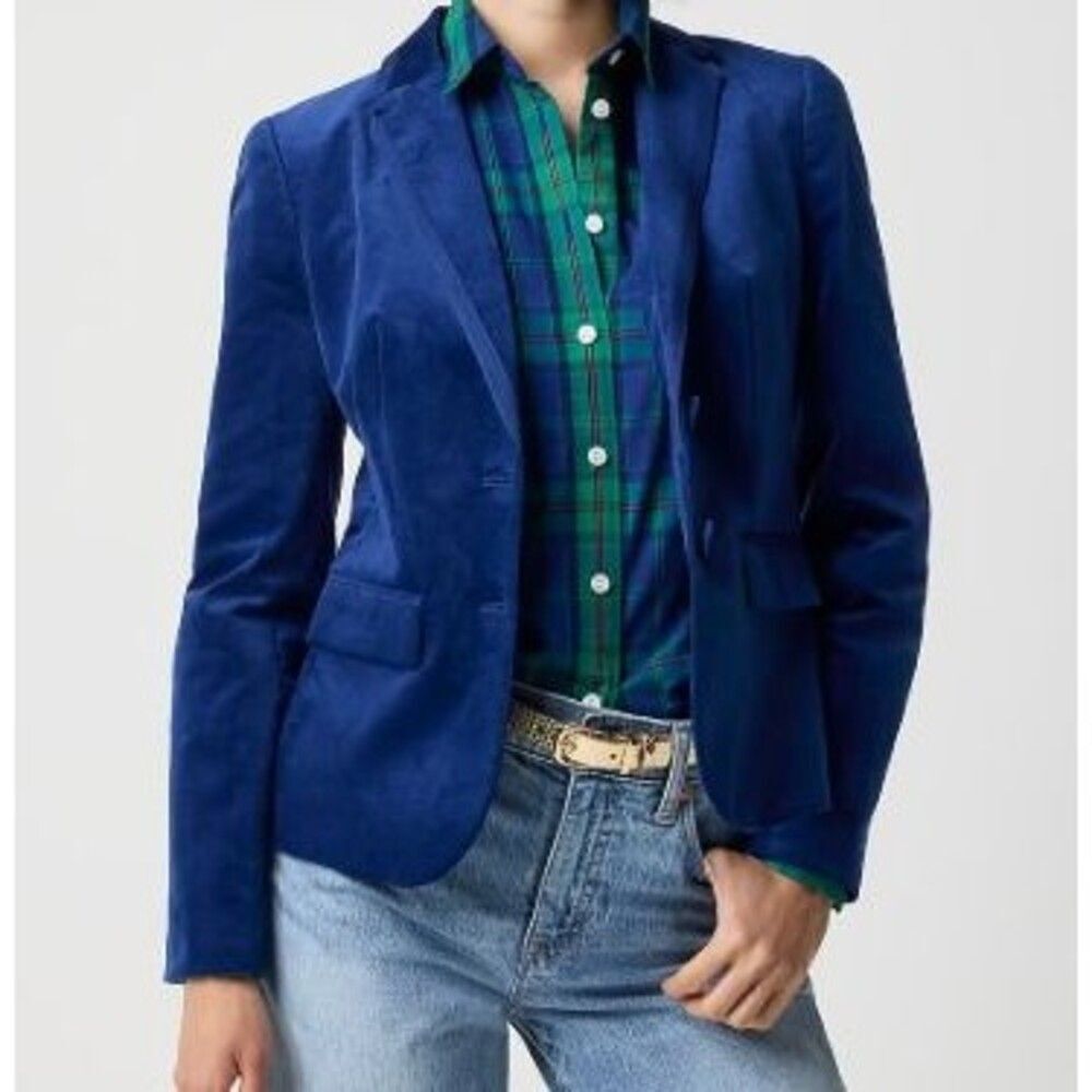 J Crew Velvet Schoolboy Blazer Cotton Elegant Coat Classic Blue Size 24 $298